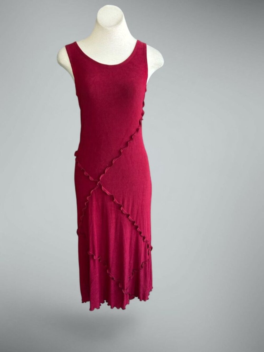 Carole Little Cranberry Red Sleeveless Dress Jersey Knit Ruffle Detail Size 4